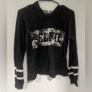 Flashmob cropped hoodie. Black “SELFIE”. Medium